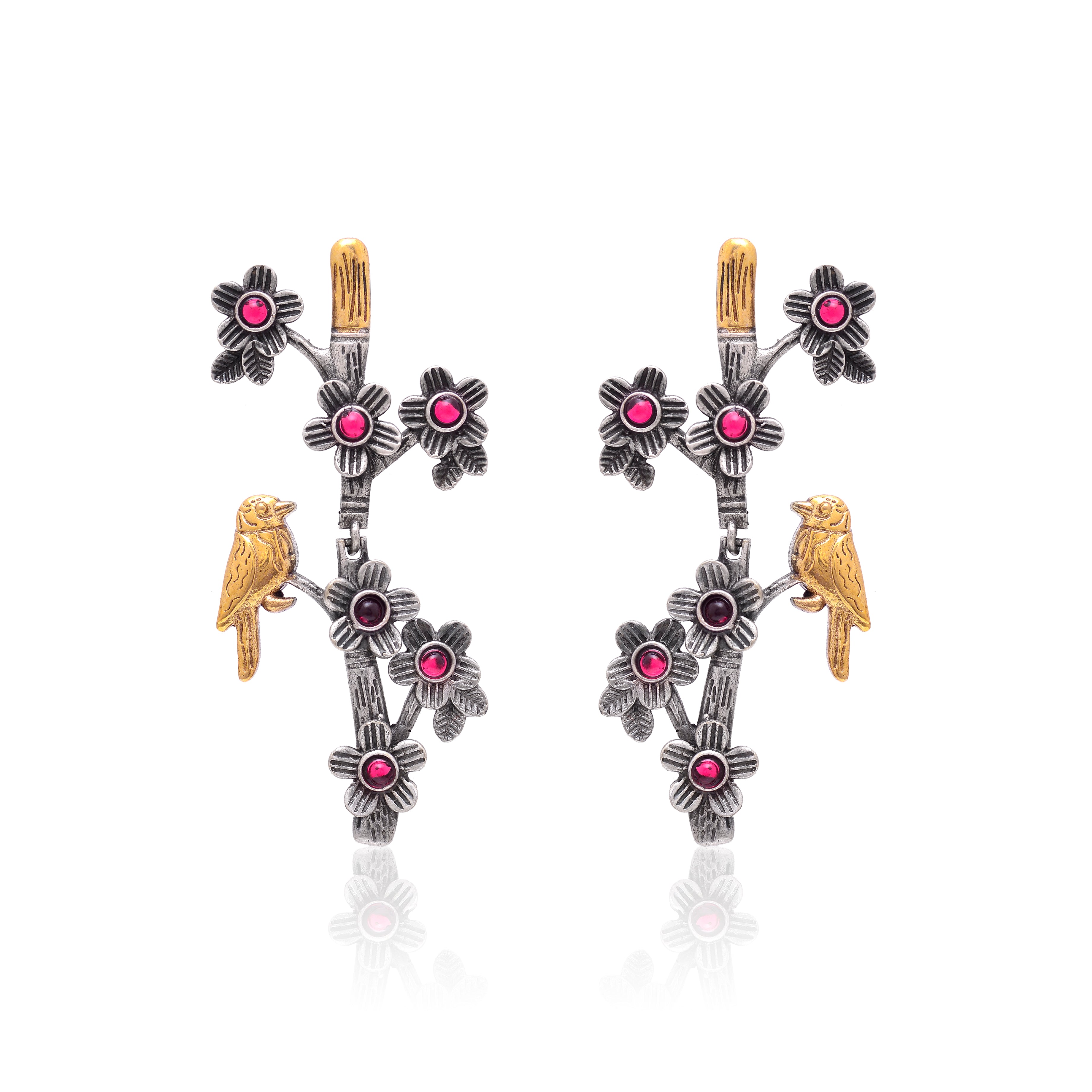 Bird & Floral Long Earrings