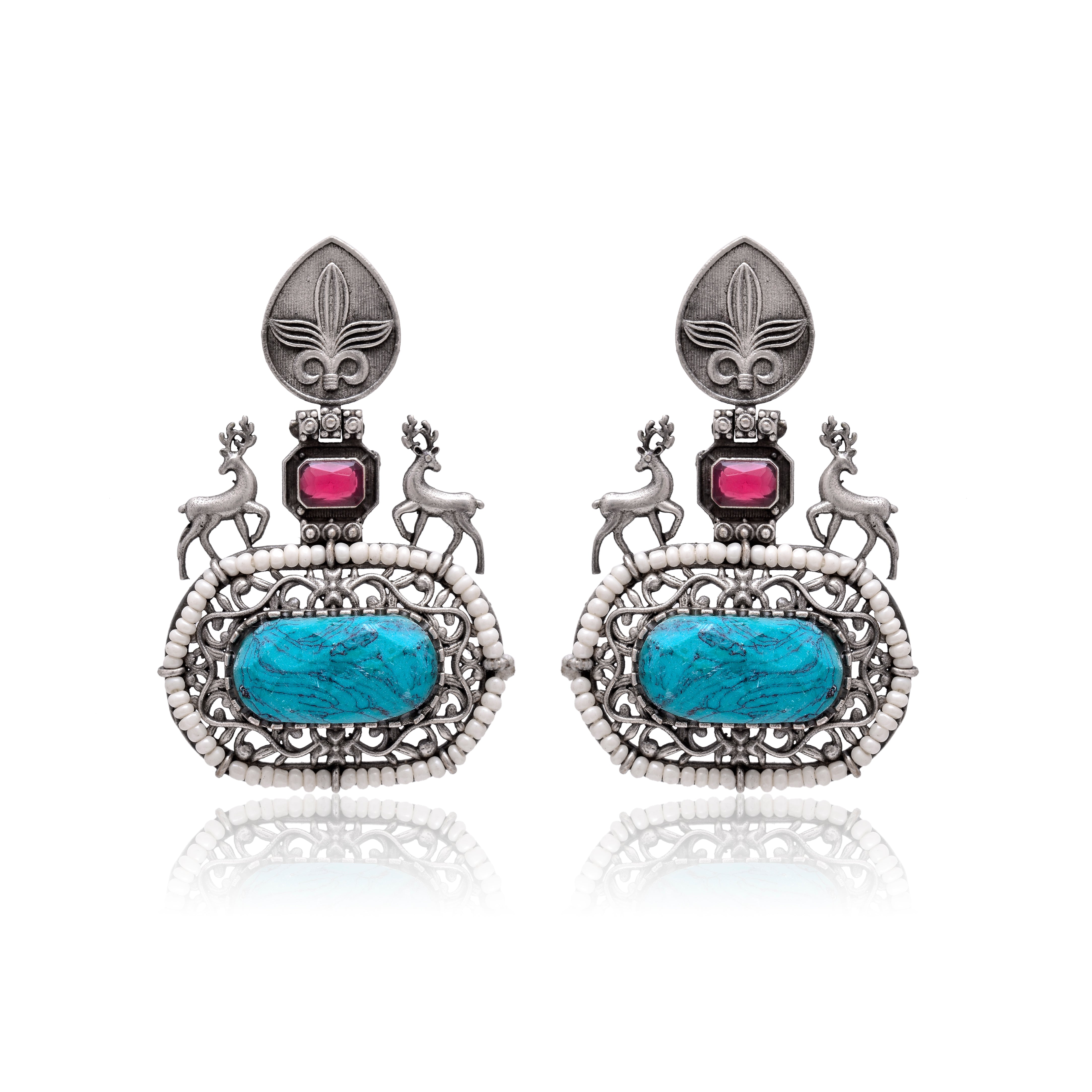 Tribal Deer Motif Earrings with Stone