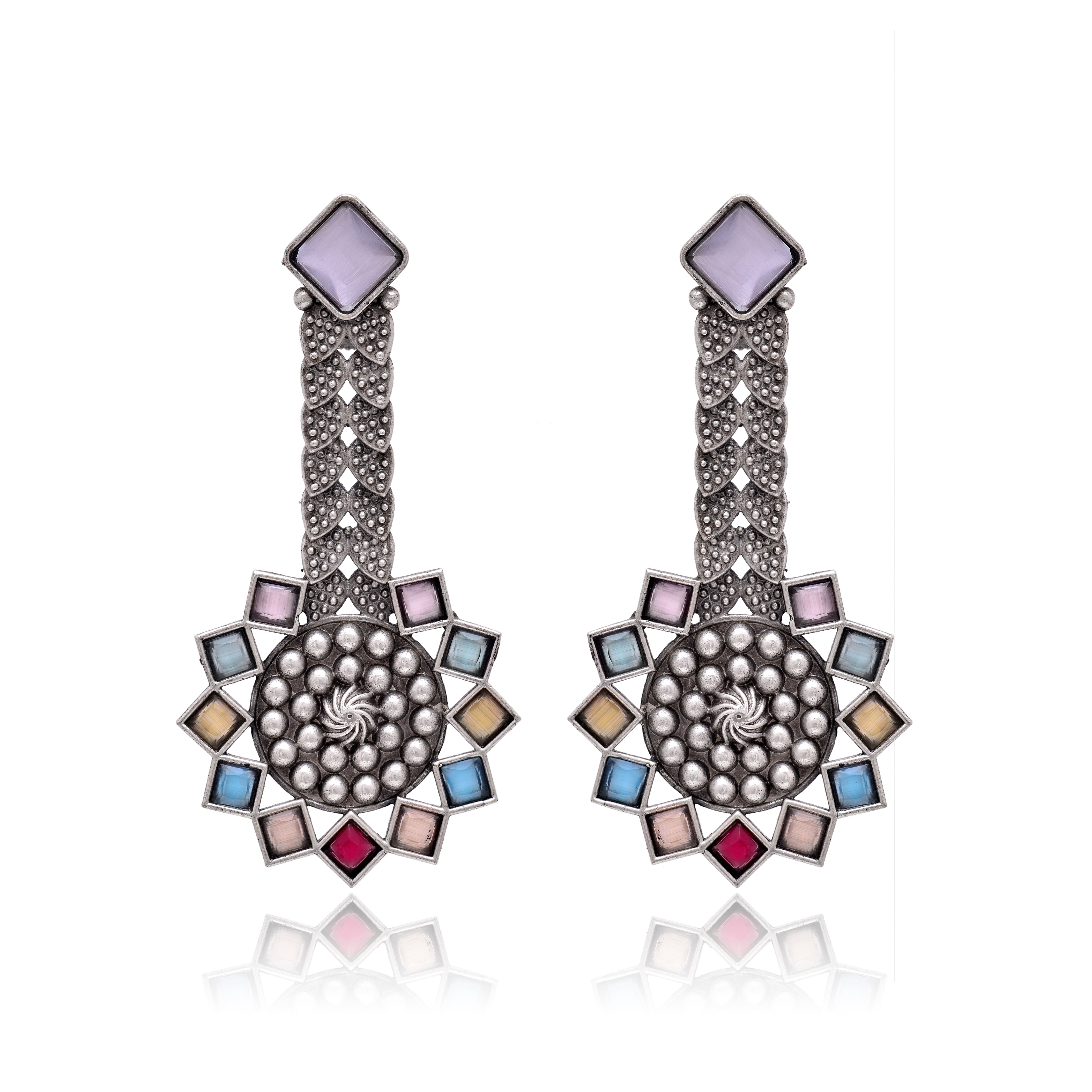 Geometric Enamel Studded Drop Earrings
