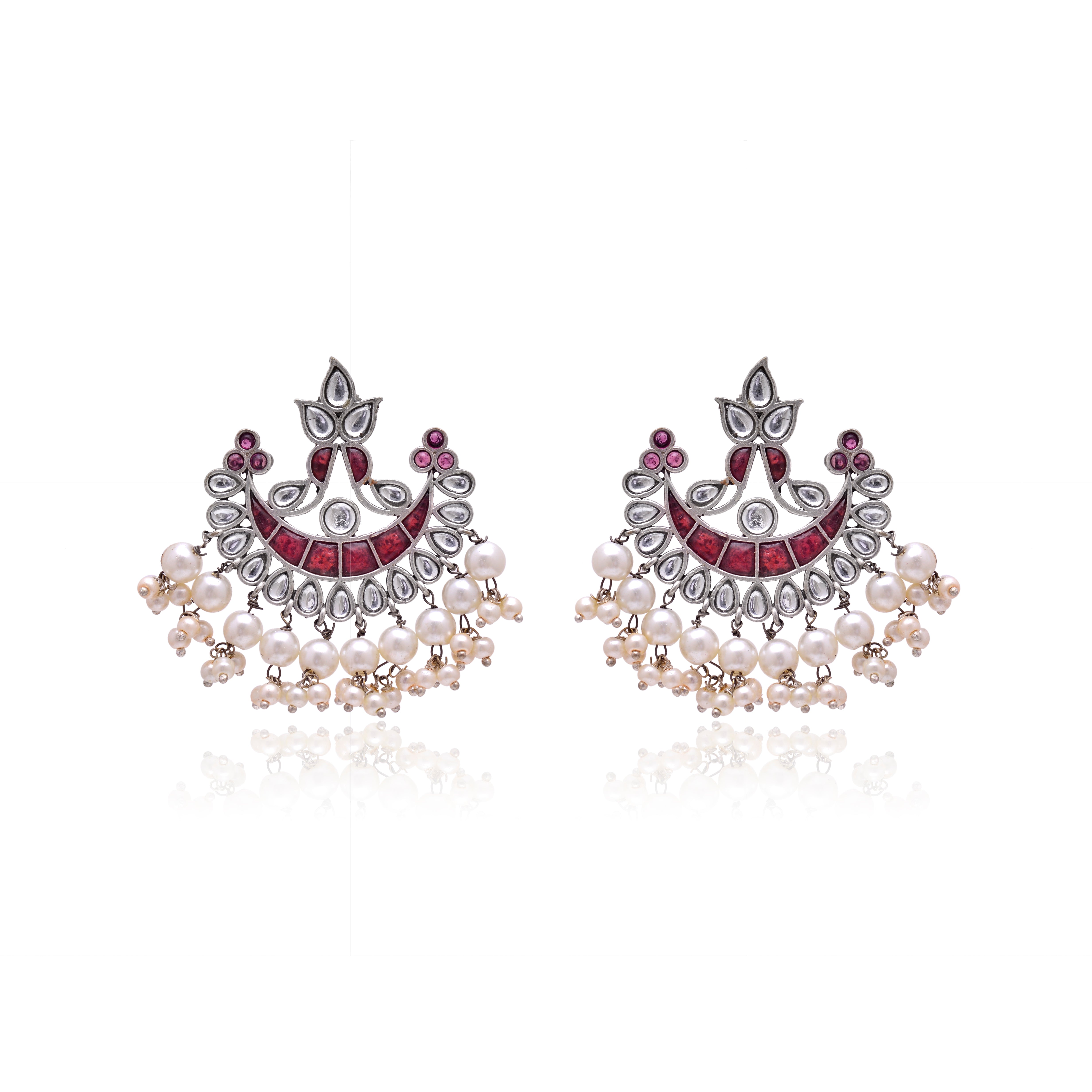 Crescent Kundan Chandbalis with Pearls