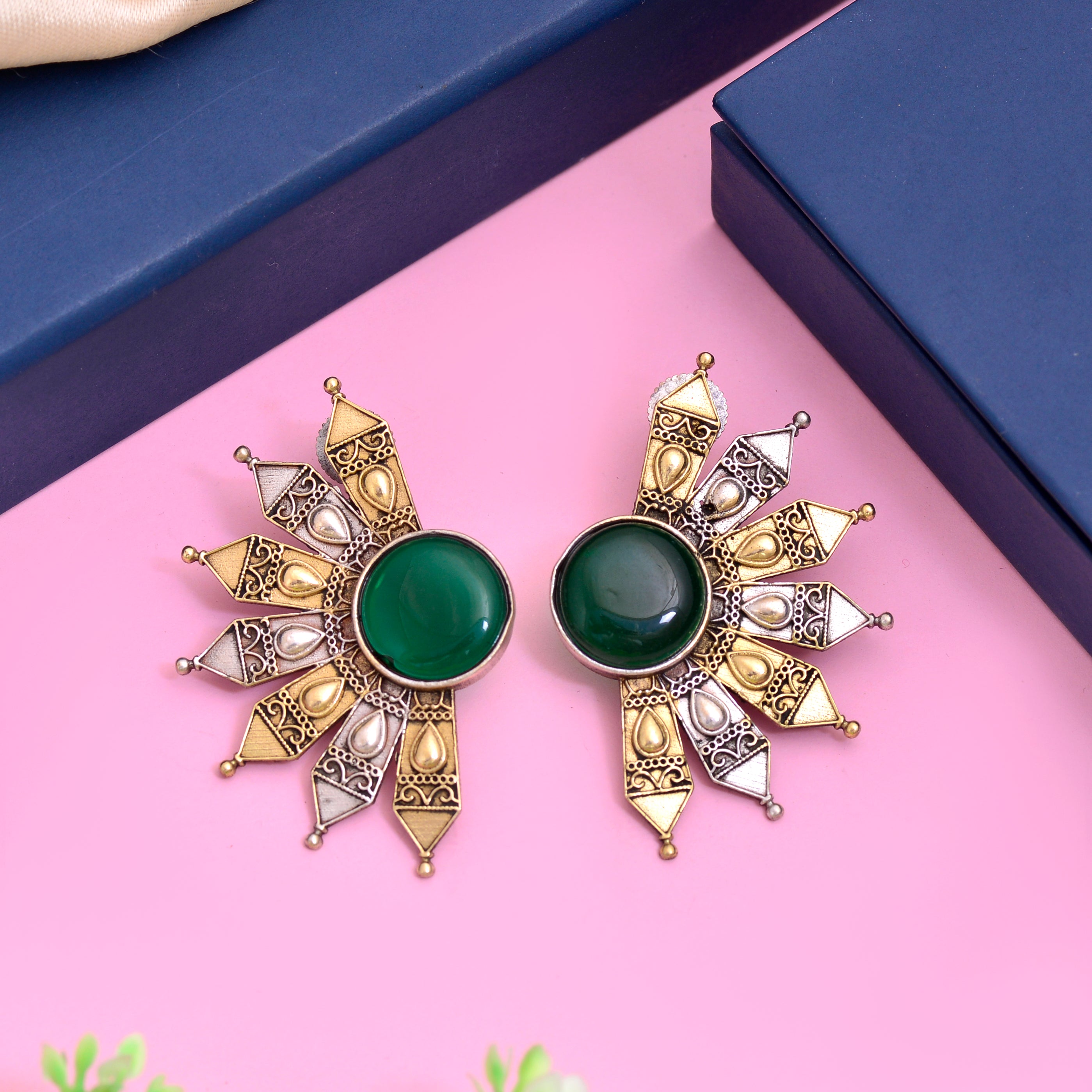 Ethnic Radiance Fan Stud Earrings