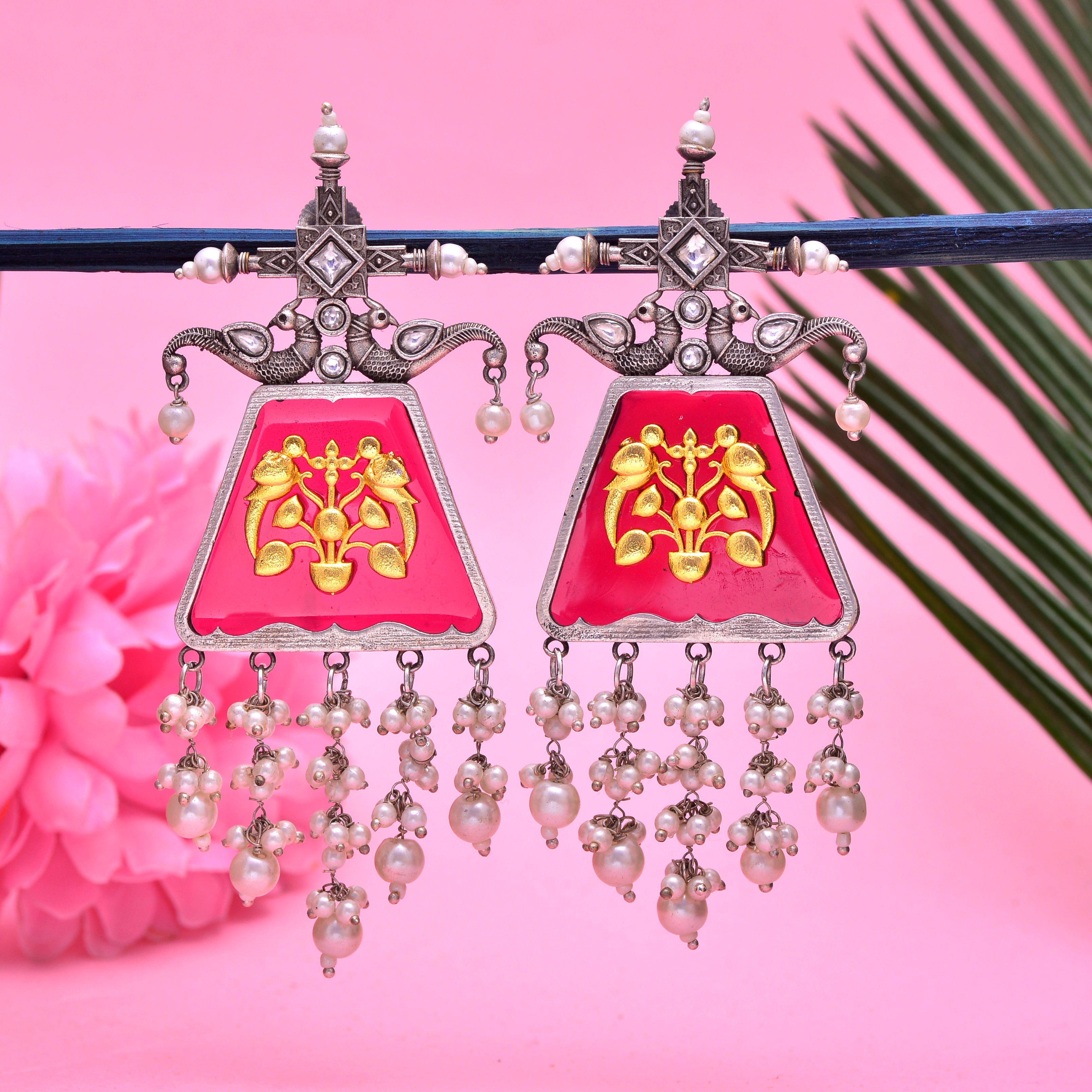 Enamelled Deer Dangler Earrings