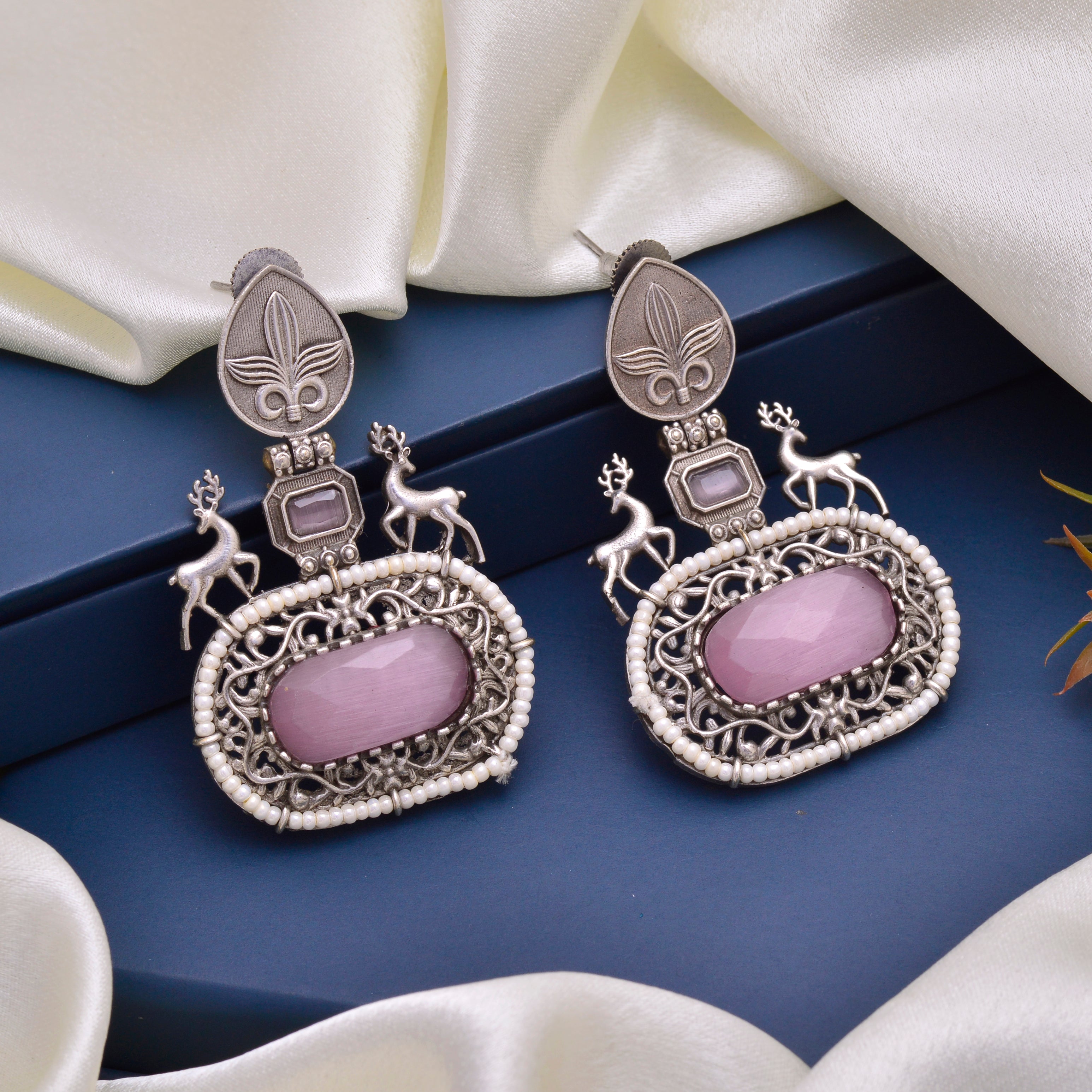 Tribal Deer Motif Earrings with Stone