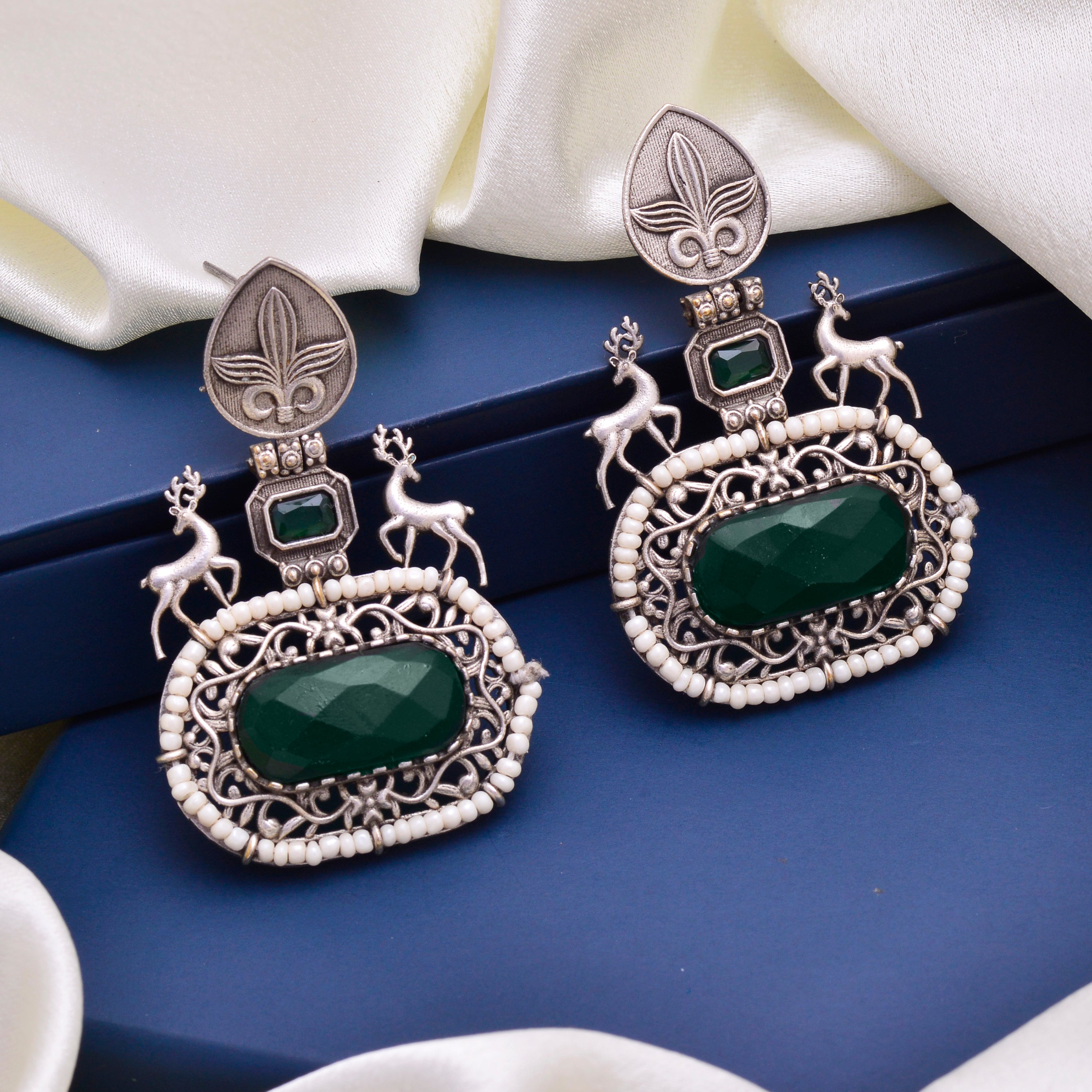 Tribal Deer Motif Earrings with Stone