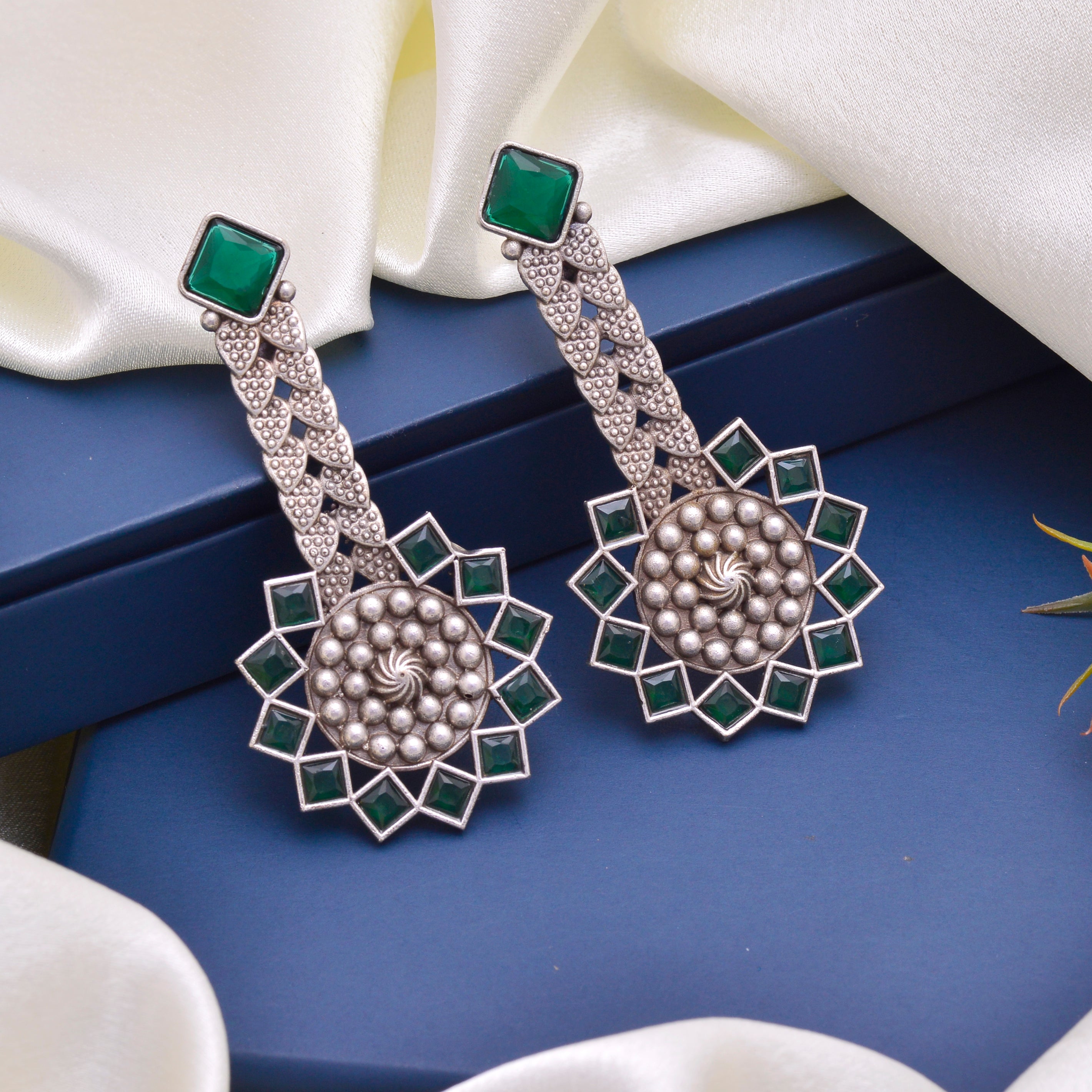 Geometric Enamel Studded Drop Earrings