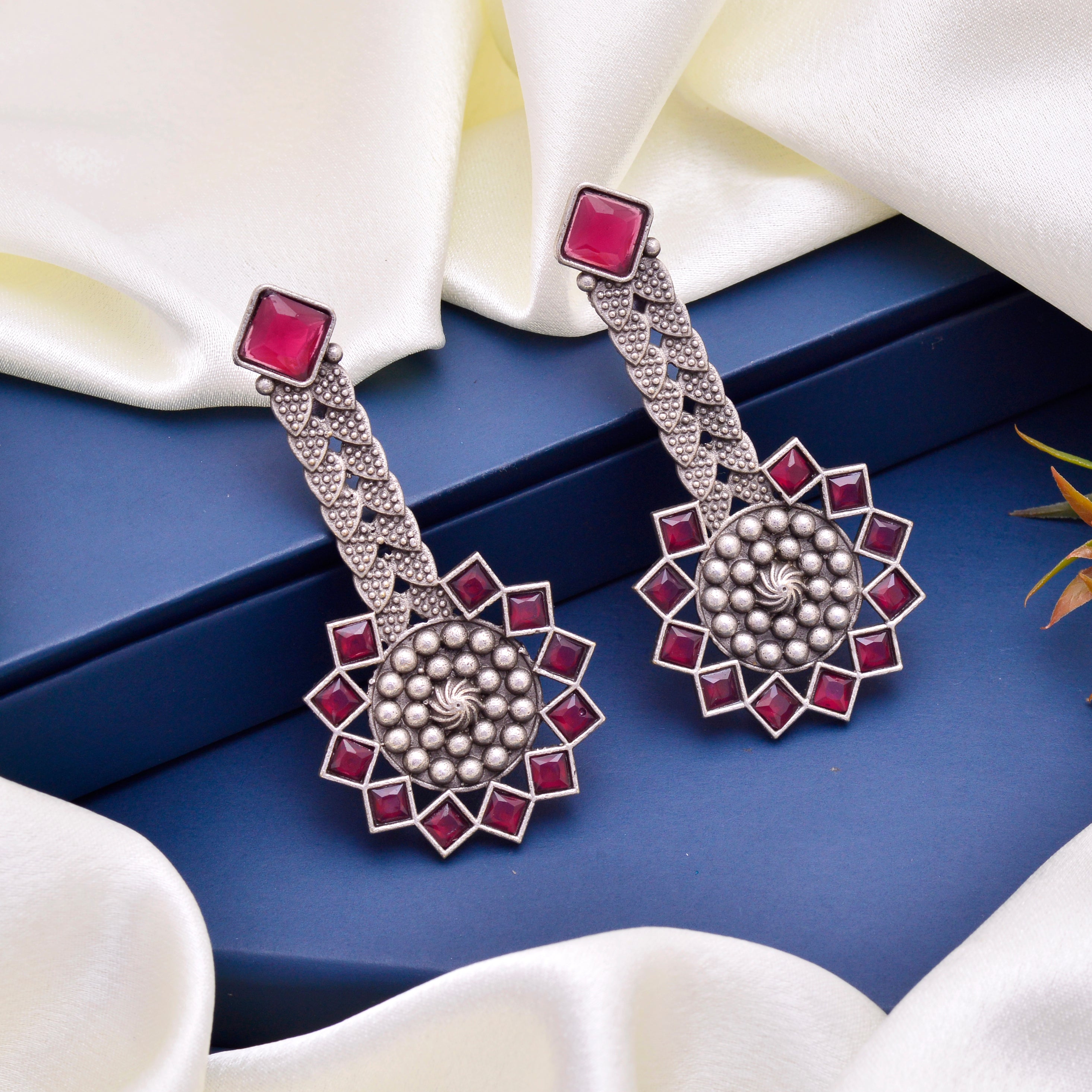 Geometric Enamel Studded Drop Earrings