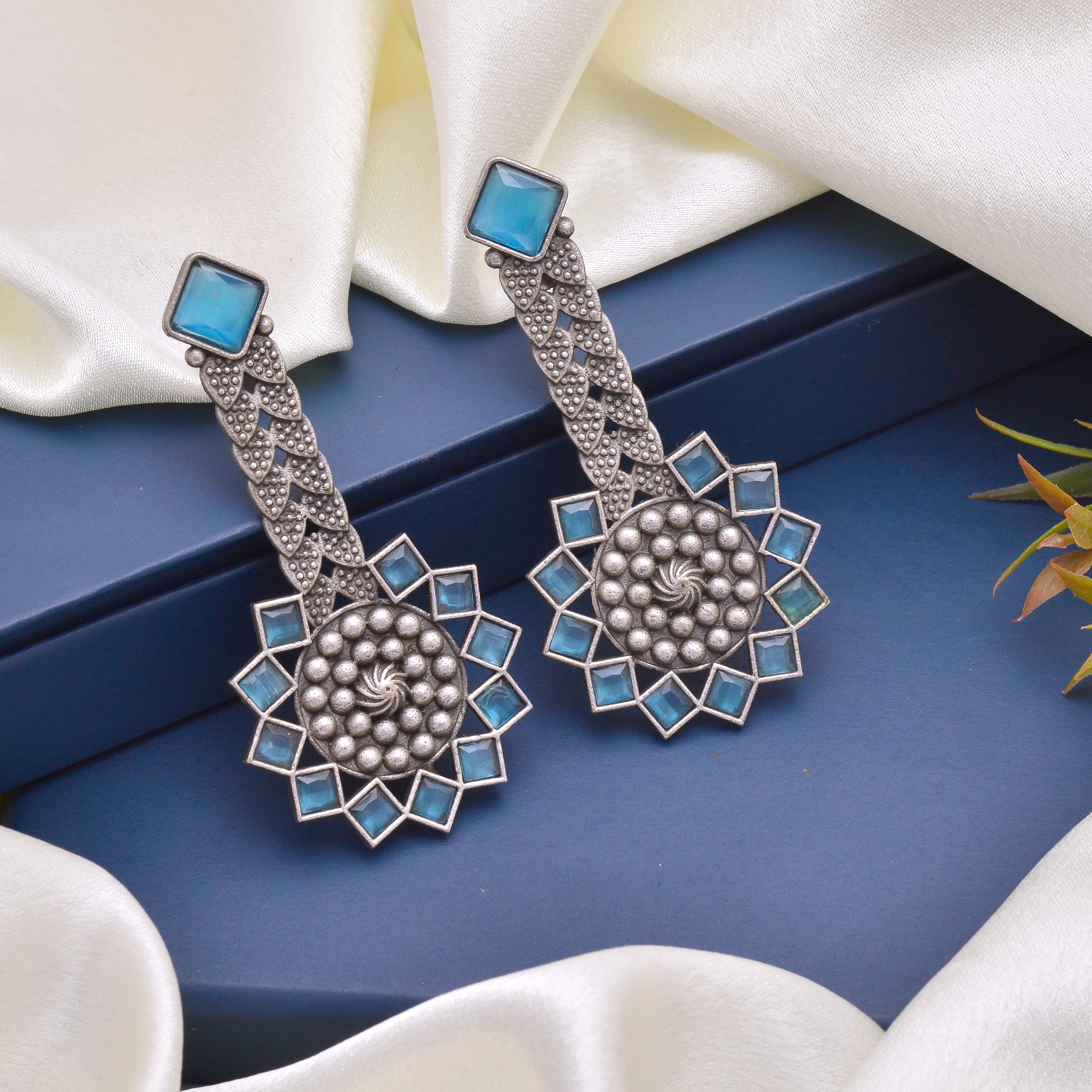 Geometric Enamel Studded Drop Earrings