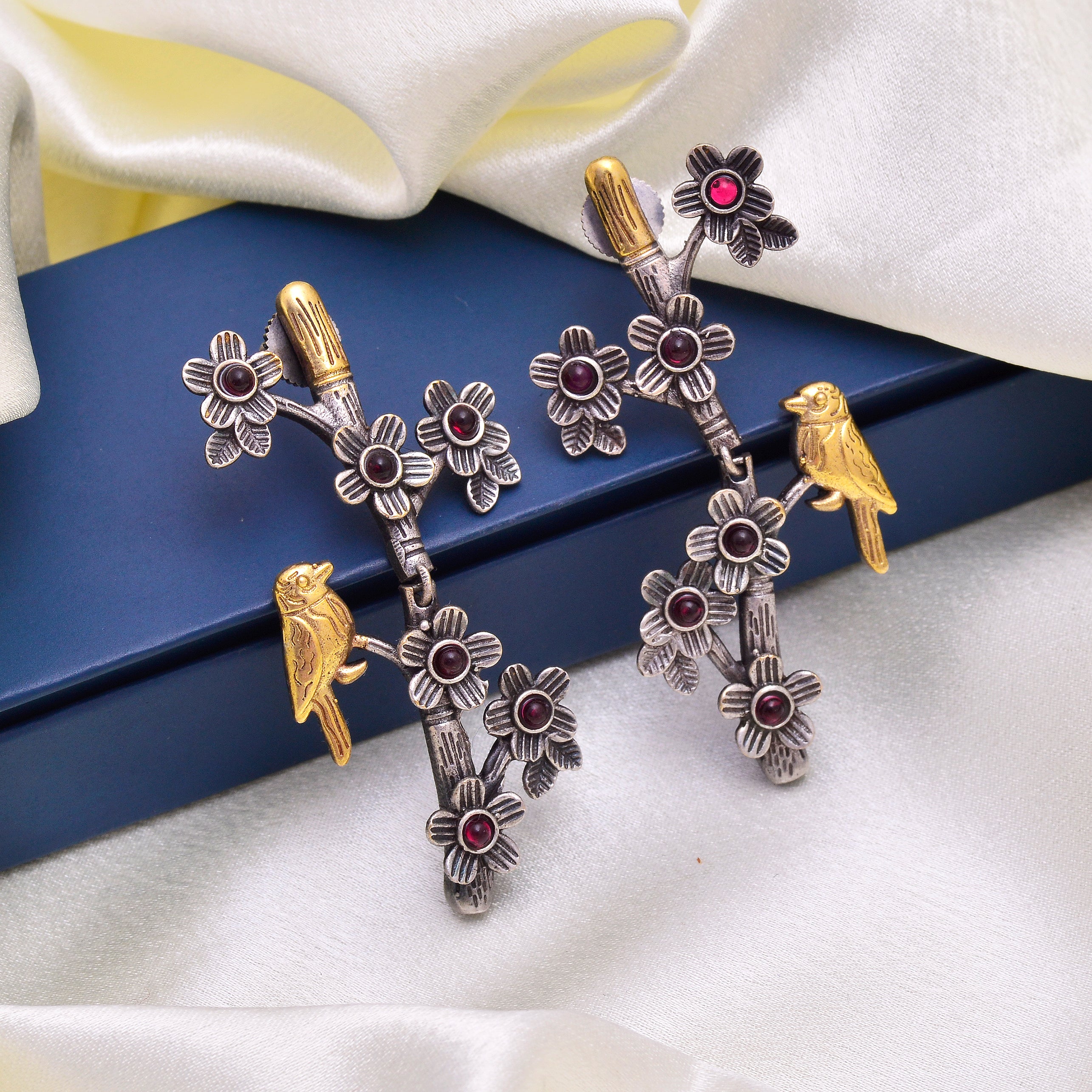 Bird & Floral Long Earrings