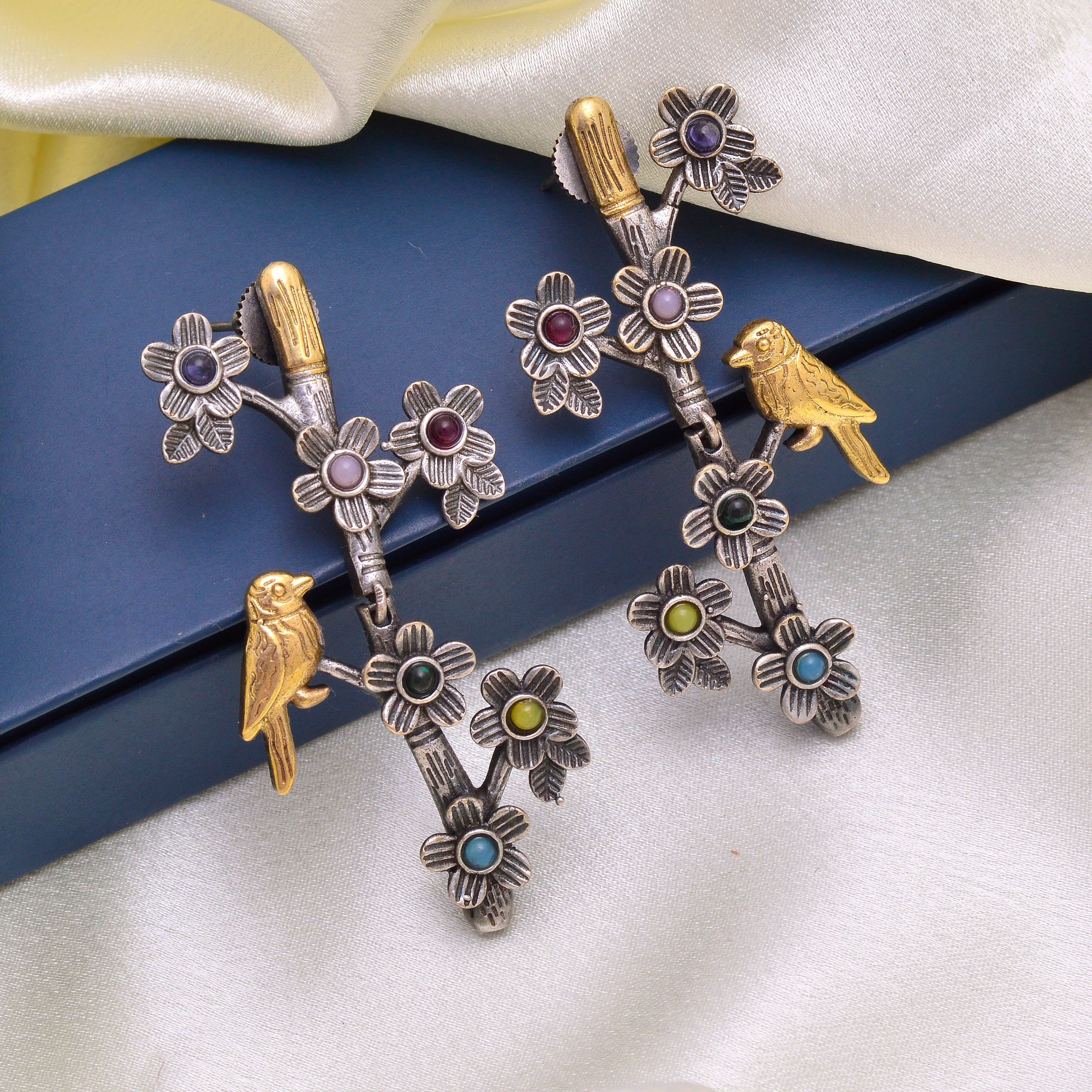 Bird & Floral Long Earrings