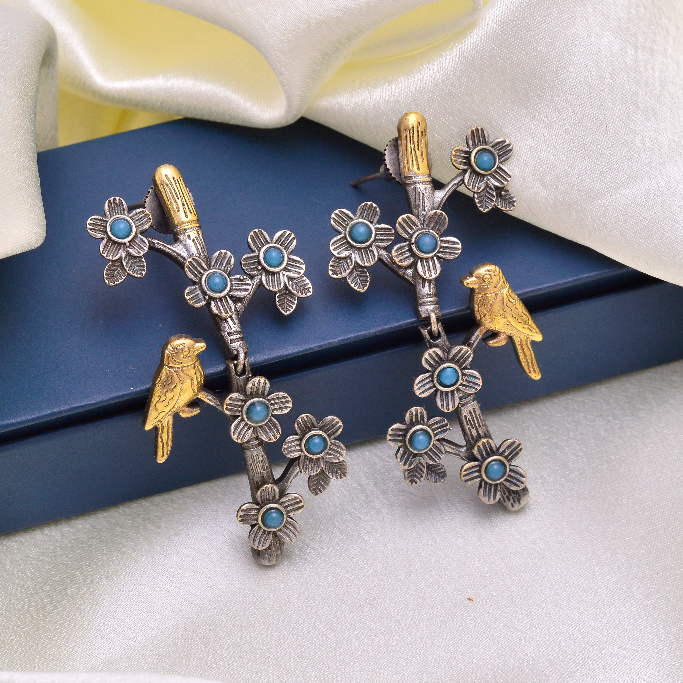 Bird & Floral Long Earrings