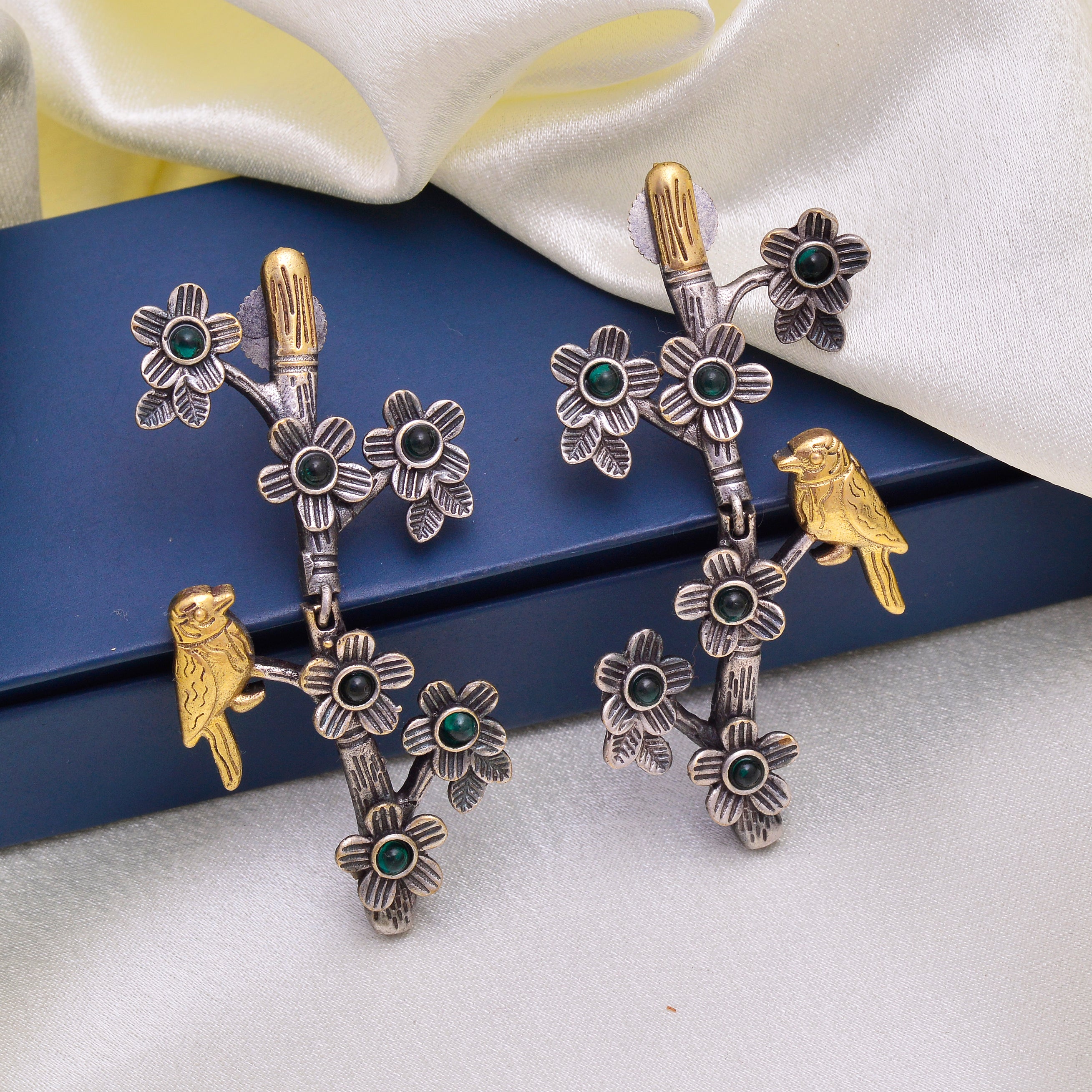 Bird & Floral Long Earrings