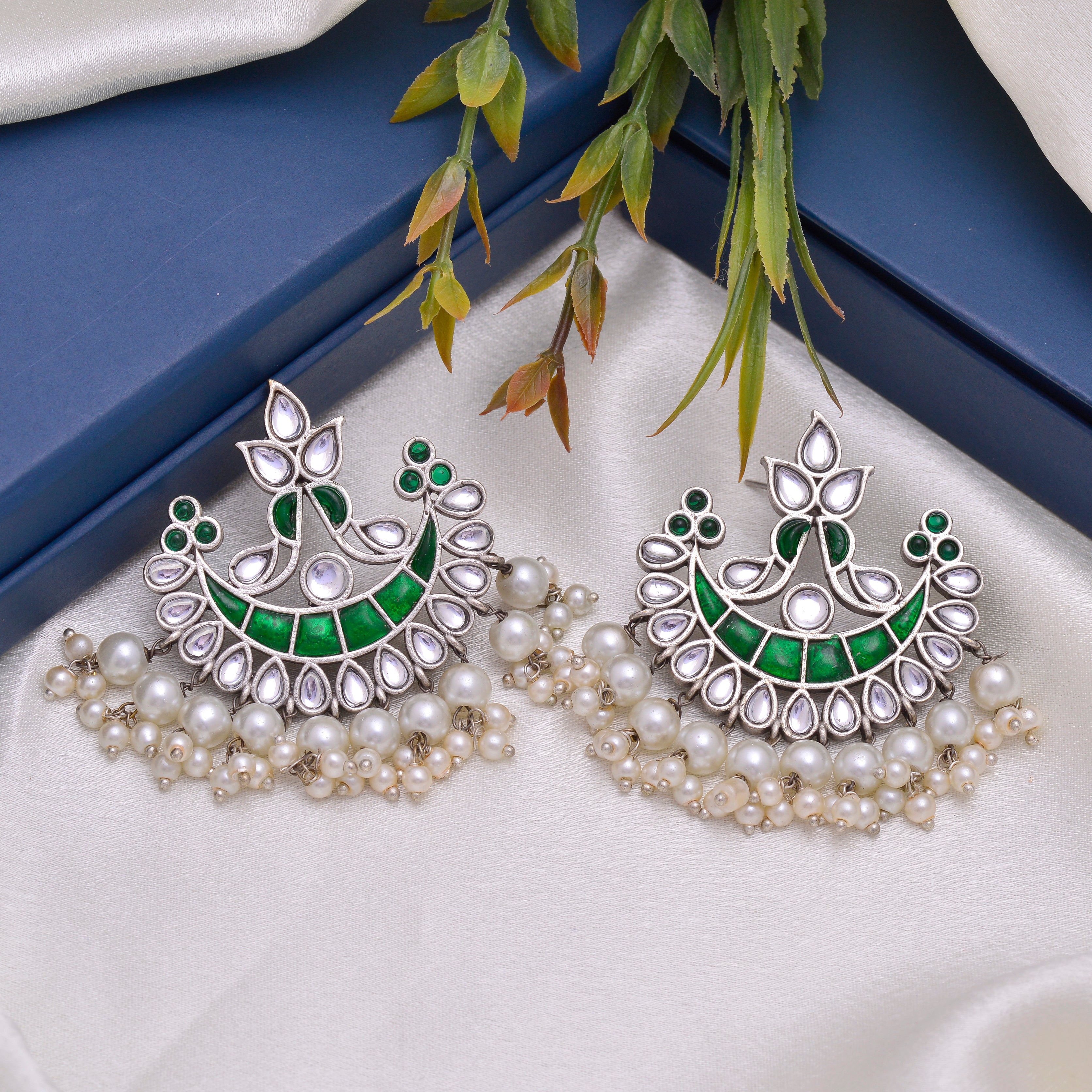 Crescent Kundan Chandbalis with Pearls