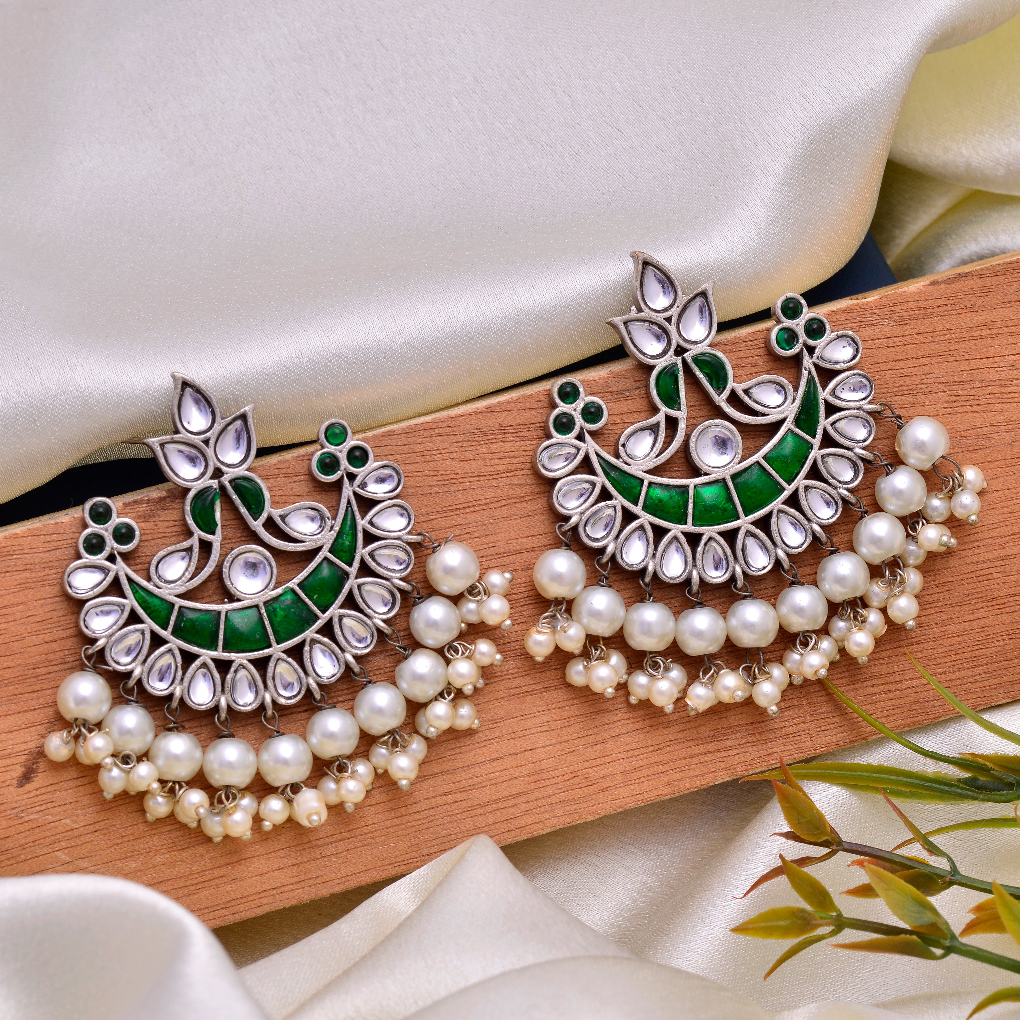 Crescent Kundan Chandbalis with Pearls