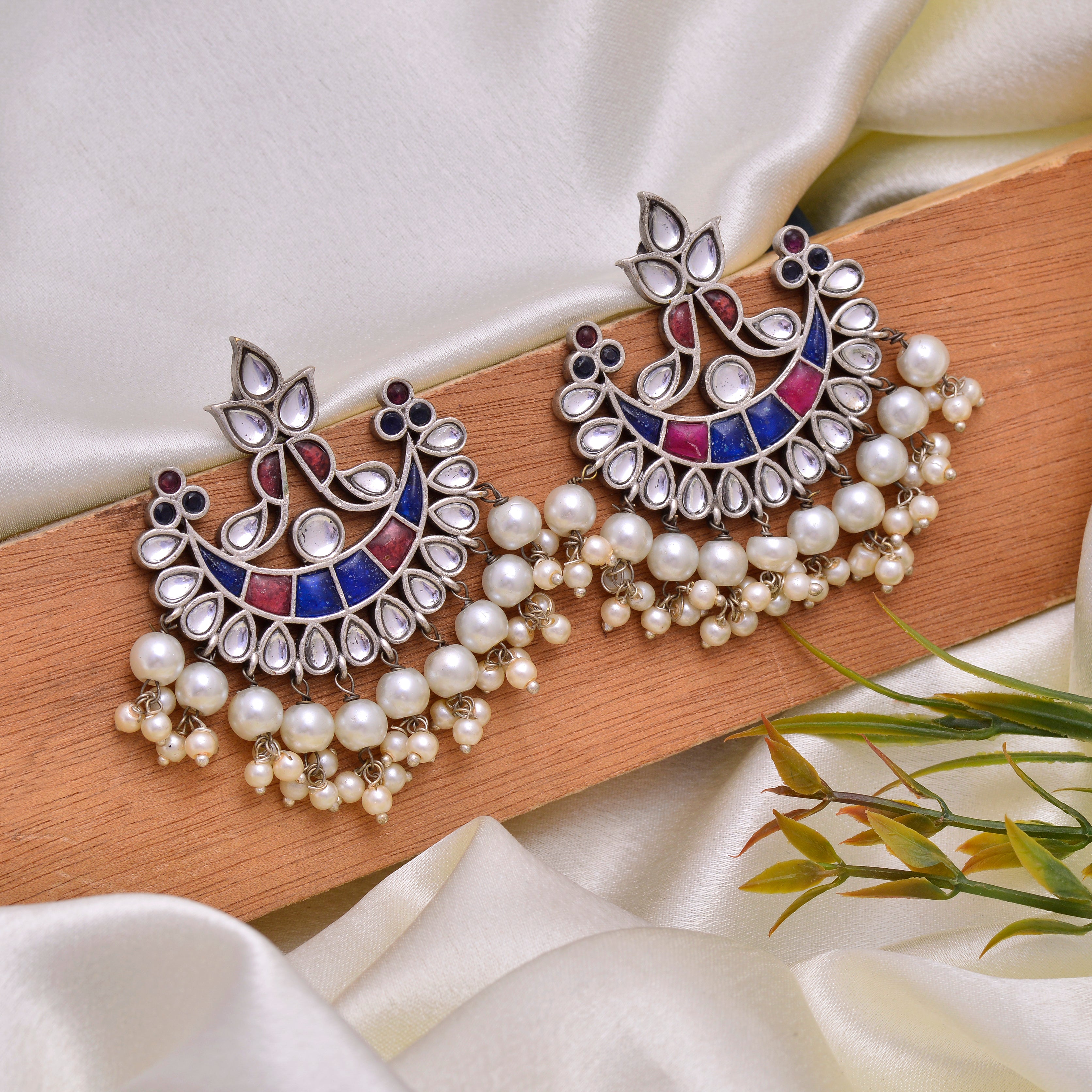 Crescent Kundan Chandbalis with Pearls