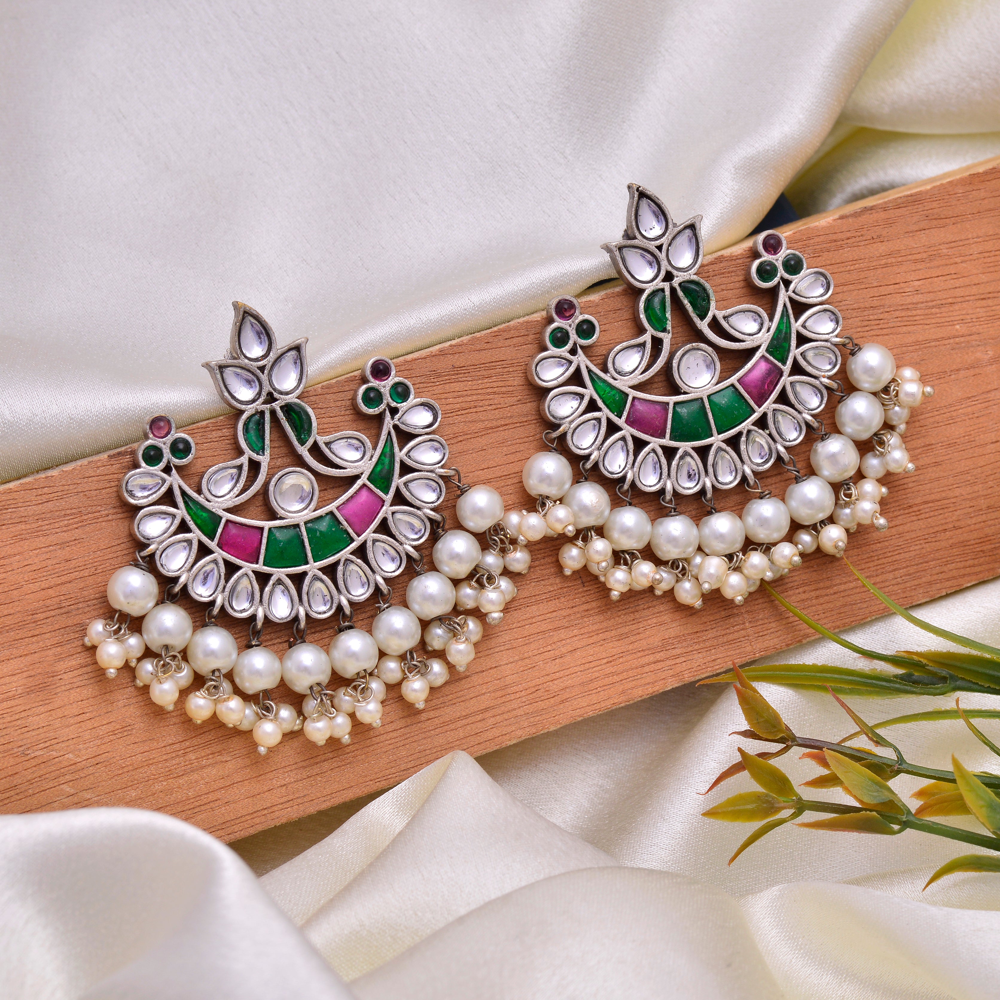 Crescent Kundan Chandbalis with Pearls