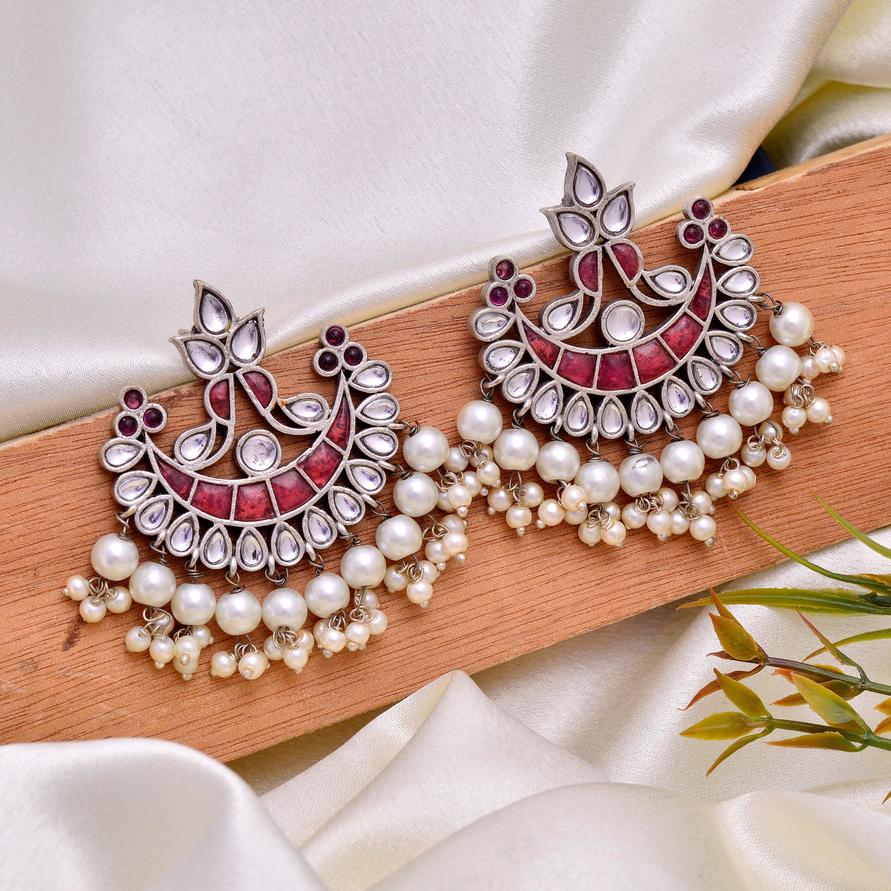 Crescent Kundan Chandbalis with Pearls
