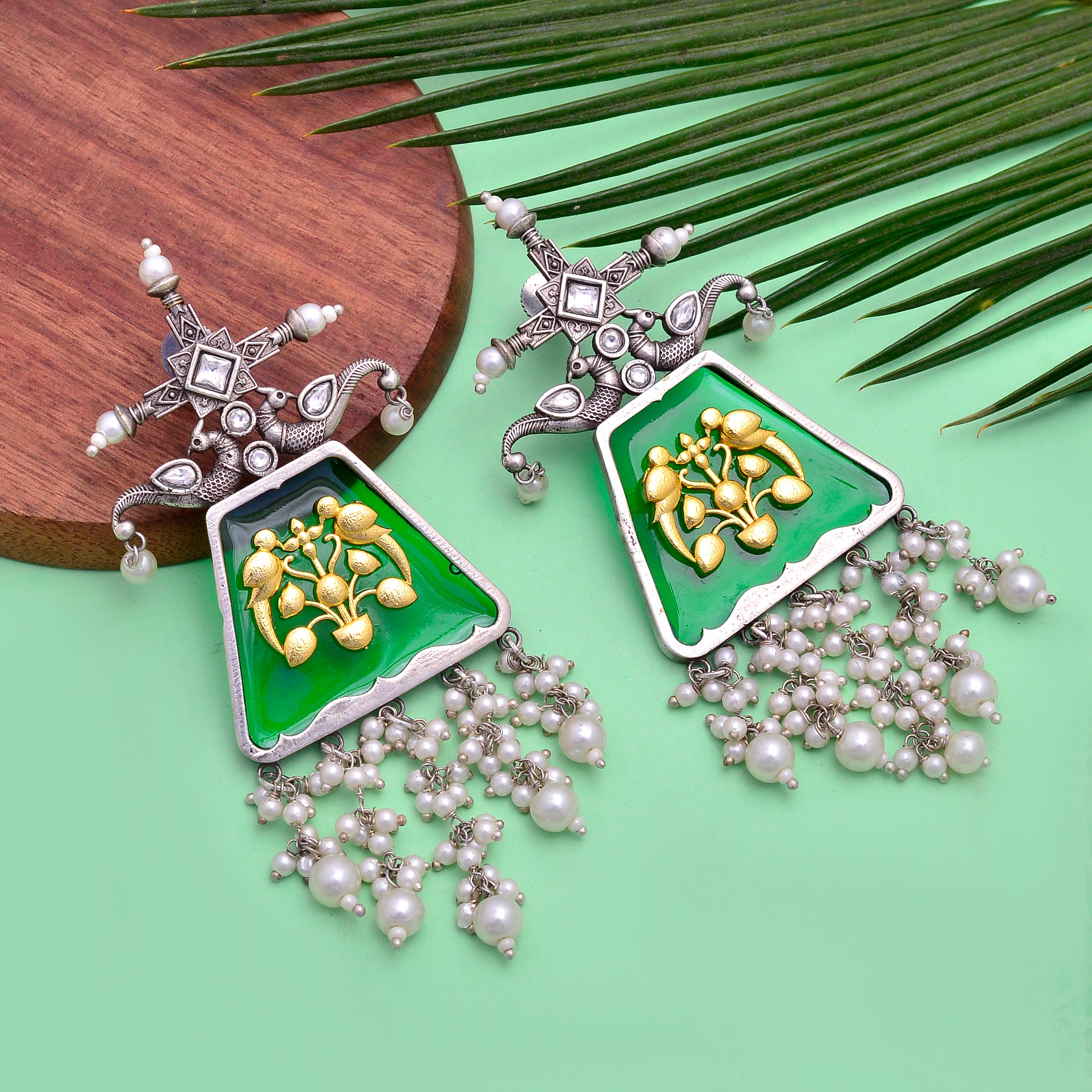 Enamelled Deer Dangler Earrings