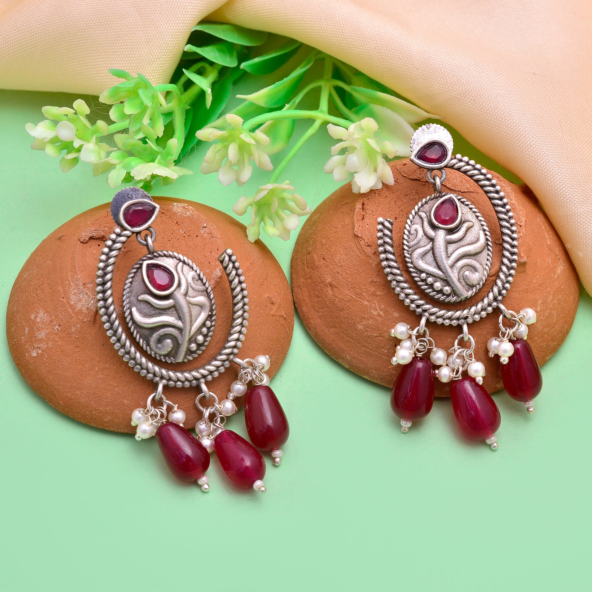 Tribal Leaf Drop Earrings