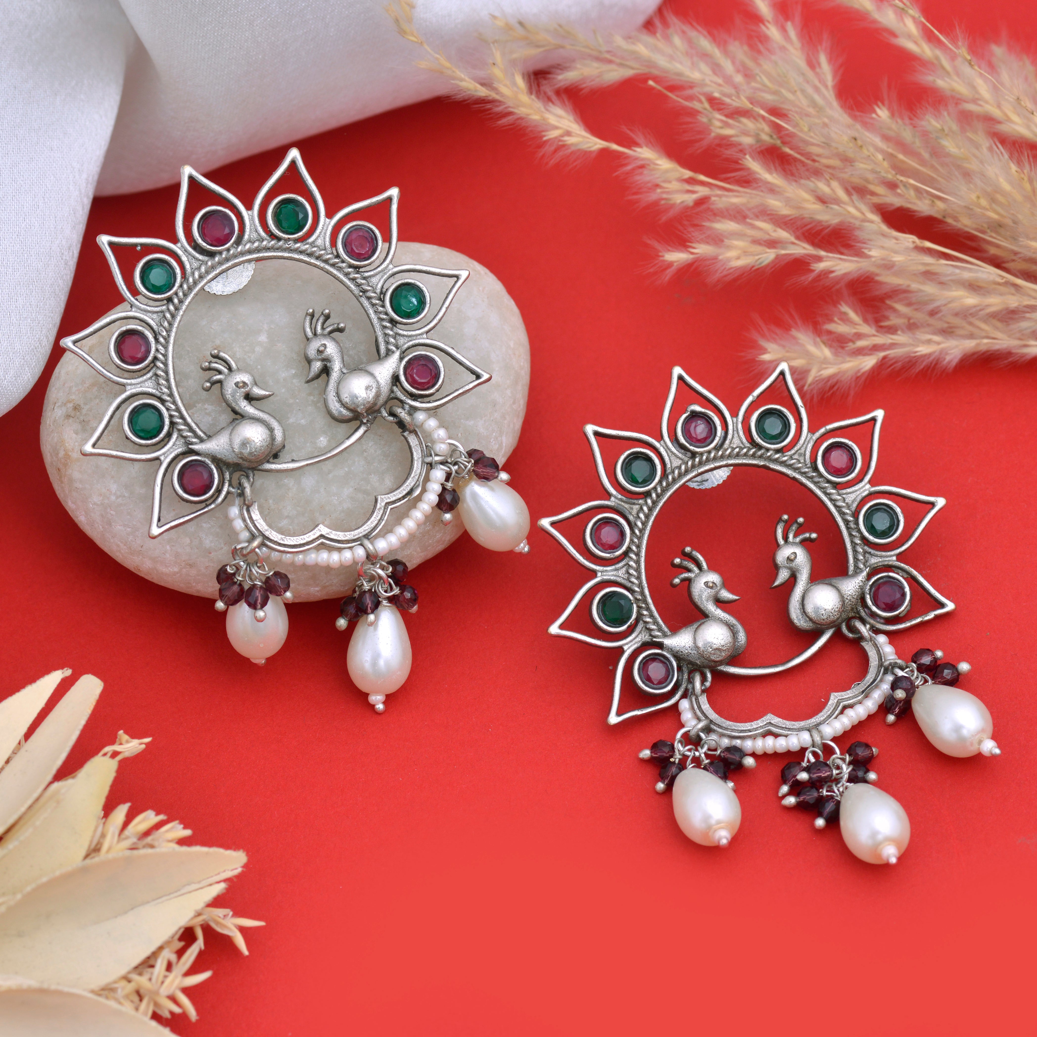 Peacock Thumri Jhumki Earrings