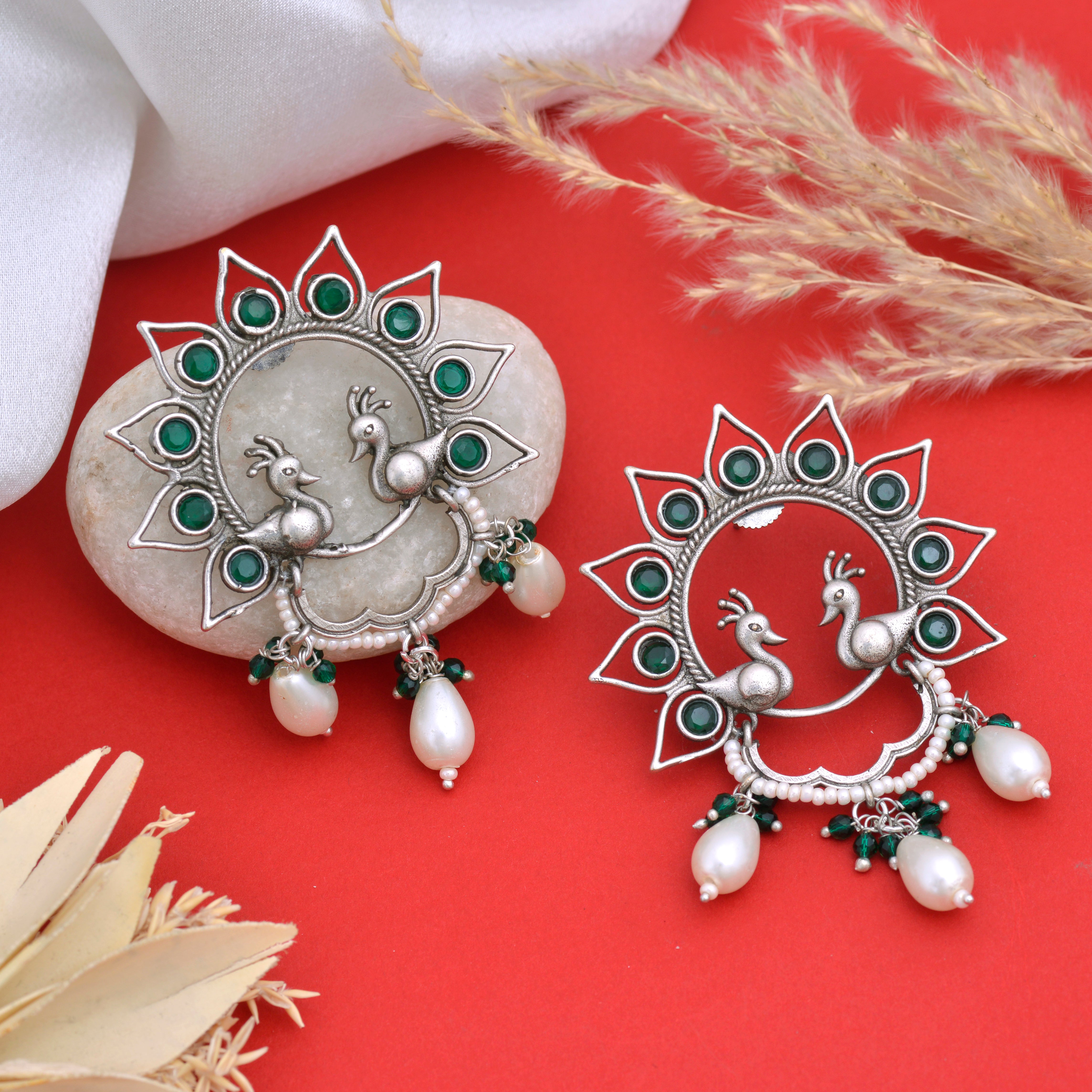 Peacock Thumri Jhumki Earrings