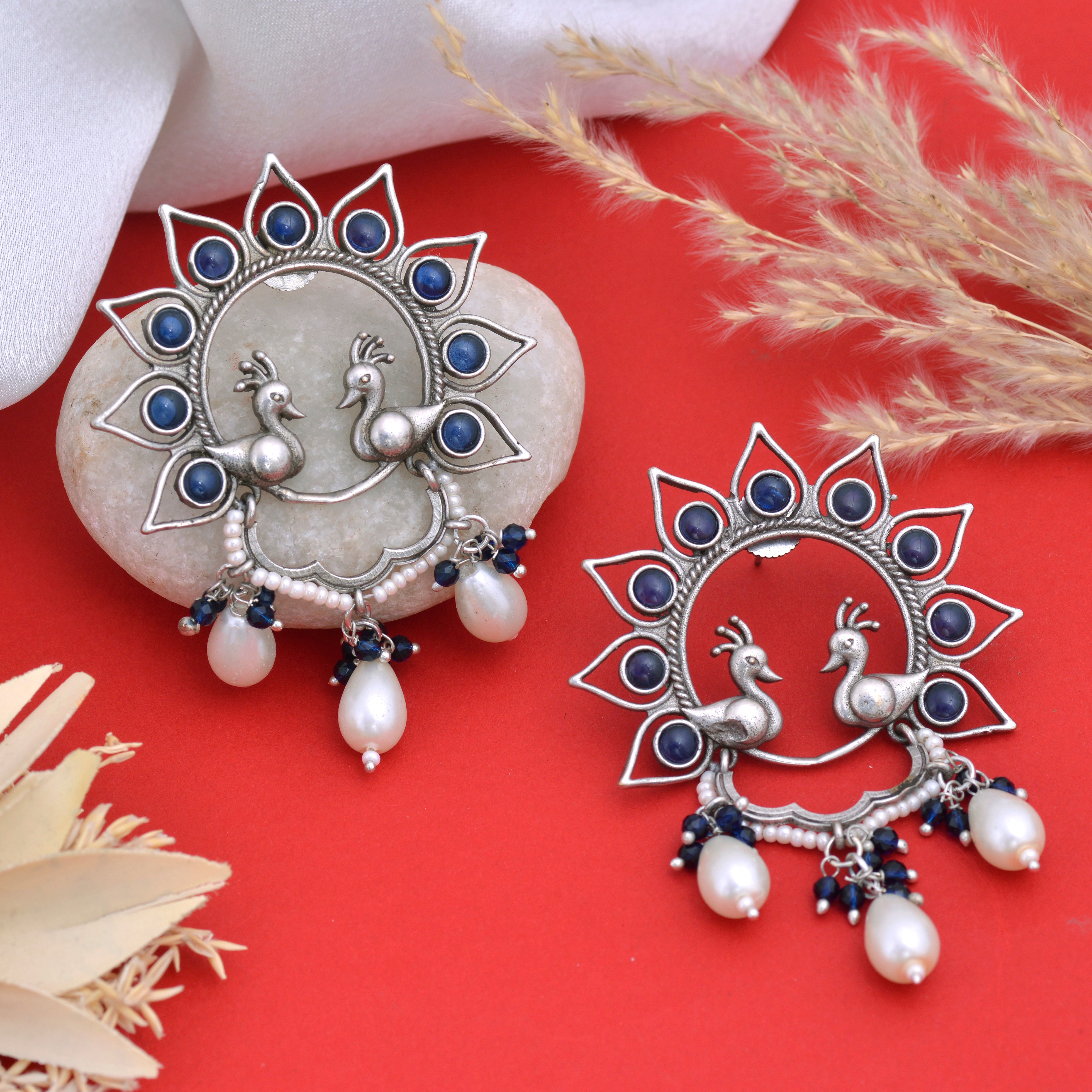 Peacock Thumri Jhumki Earrings
