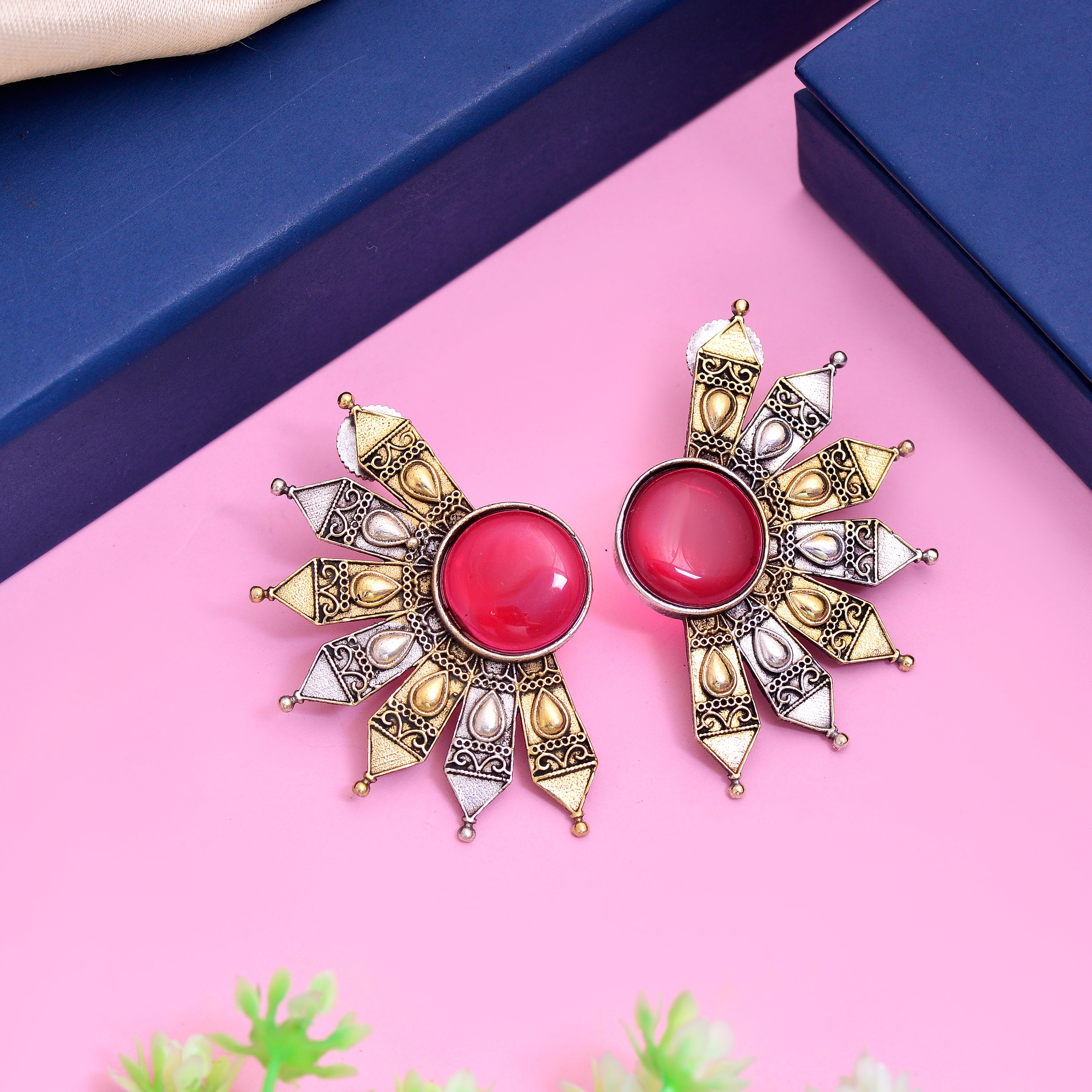 Ethnic Radiance Fan Stud Earrings