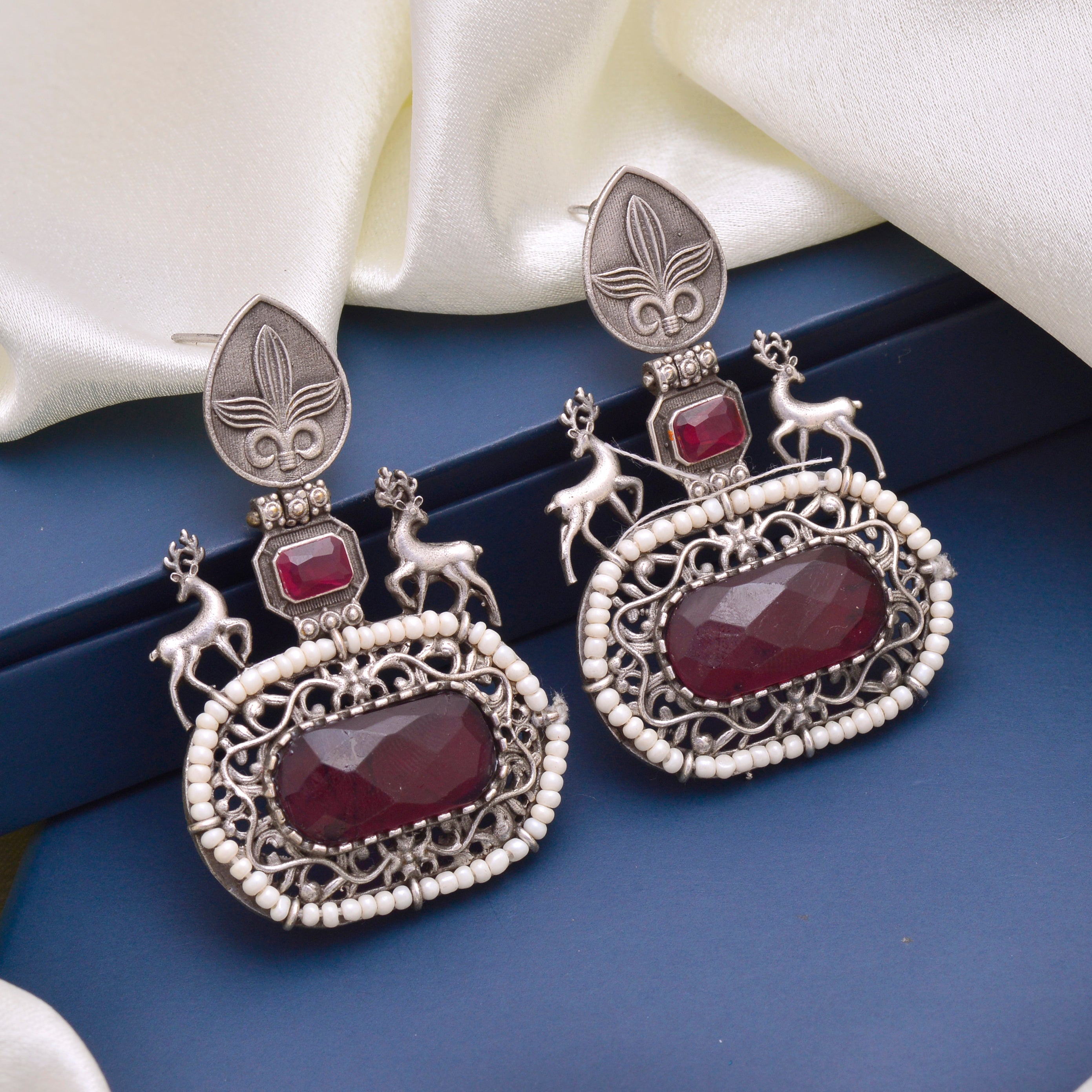 Tribal Deer Motif Earrings with Stone